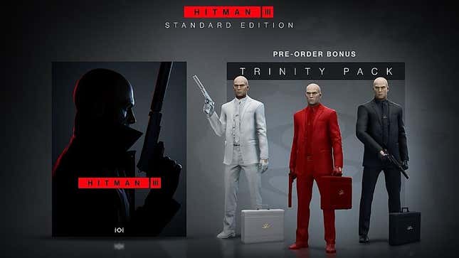 Image for article titled Pre-Order Hitman 3 and Get Three of Agent 47's Most Badass Outfits Ever (With Guns and Briefcases to Match)