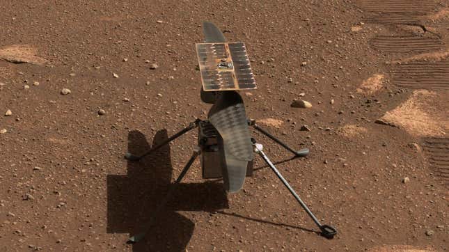 NASA’s Ingenuity Mars helicopter is seen here in a close-up taken by Mastcam-Z, a pair of zoomable cameras aboard the Perseverance rover. 