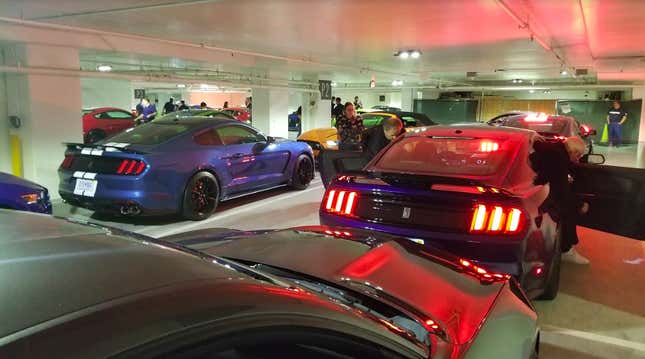 Image for article titled Ford Stuffed 20,000 HP Worth Of Ford Mustangs Into An Echoey LA Parking Garage And The Sound Was Unbelievable