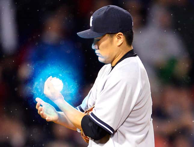 Image for article titled Masahiro Tanaka Caught Doctoring Ball With Spirits Of 1,000 Ancestors