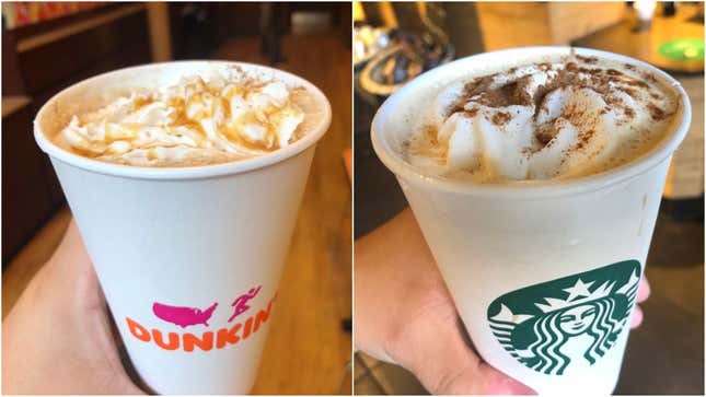 Image for article titled Starbucks vs. Dunkin: Pumpkin Spice Latte edition