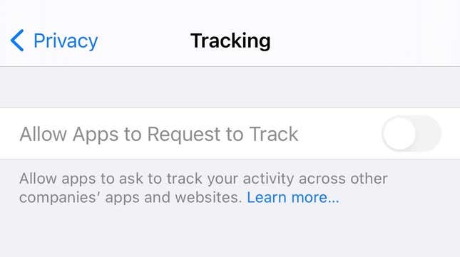Image for article titled How to Fix Your iPhone&#39;s &#39;App Tracking Transparency&#39; If It&#39;s Grayed Out in iOS 14.5