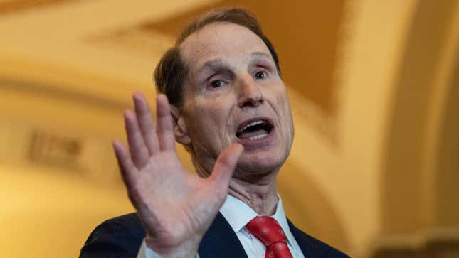 US Senator from Oregaon Ron Wyden (D-OR) speaks to the press after the Democratic weekly policy lunch at the Capitol in Washington, DC, on May 14, 2019.