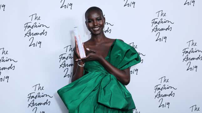 2019 Model of the Year Adut Akech poses with her award at the British Fashion Awards at Royal Albert Hall in London, UK on Dec. 2, 2019.