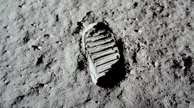 A bootprint made by Buzz Aldrin during the Apollo 11 mission. 