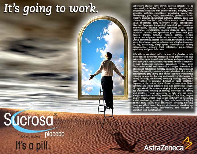 An advertisement for AstraZeneca's placebo Sucrosa.