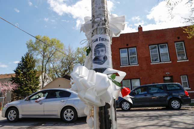 A small memorial is seen where 13-year-old Adam Toledo was shot and killed by a Chicago Police officer in the Little Village neighborhood on April 15, 2021 in Chicago, Illinois. The rally is held in protest of the killing of 13-year-old Adam Toledo by a Chicago Police officer on March 29th. The video of the fatal shooting was released on Thursday to the general public by the Civilian Office of Police Accountability more than two weeks after the incident took place. 
