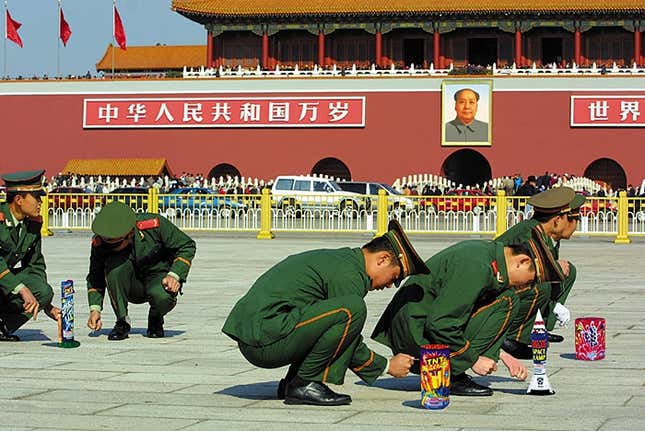 Chinese officials conduct fireworks tests.