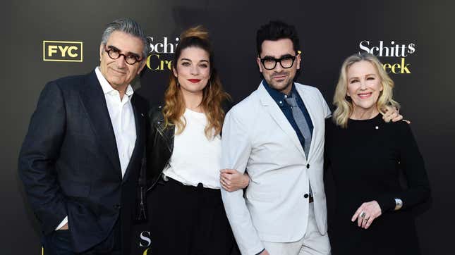 Image for article titled The Cast of Schitt&#39;s Creek Really Raided the Props Department