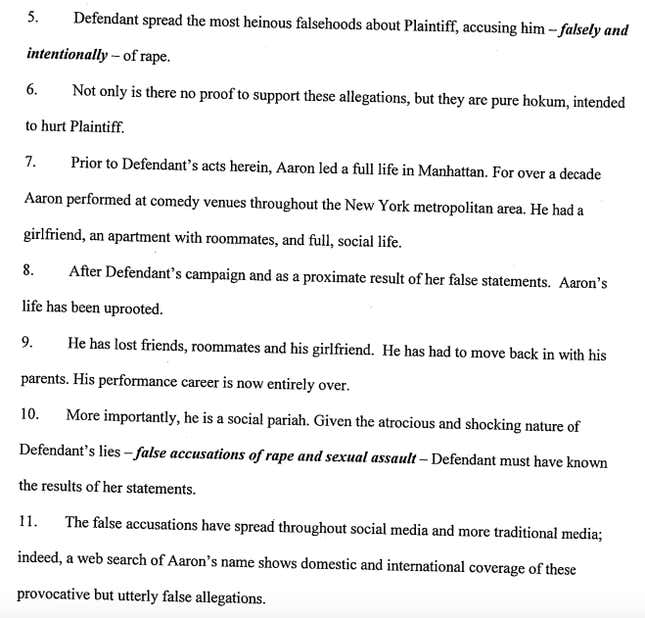 A portion of the complaint delivered to Jasmine Pierce. Image via screenshot.