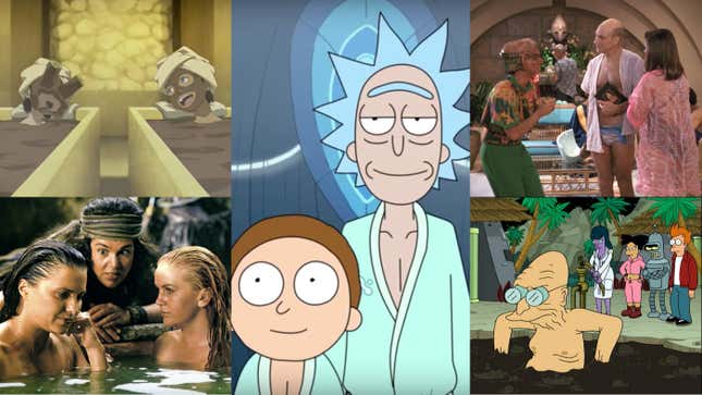 Clockwise from left: Avatar: The Last Airbender, Rick and Morty, Star Trek: The Next Generation, Futurama, and Xena: Warrior Princess.