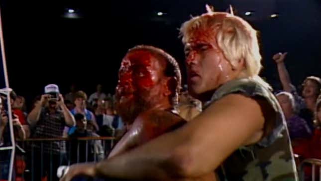 Bloodied and battered, Sheepherders flag bearer Jack Victory holds back Luke Williams at the first annual Crockett Cup in New Orleans.