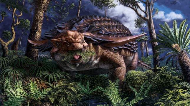 Nom nom nom nom. Illustration of Borealopelta markmitchelli dinosaur.
