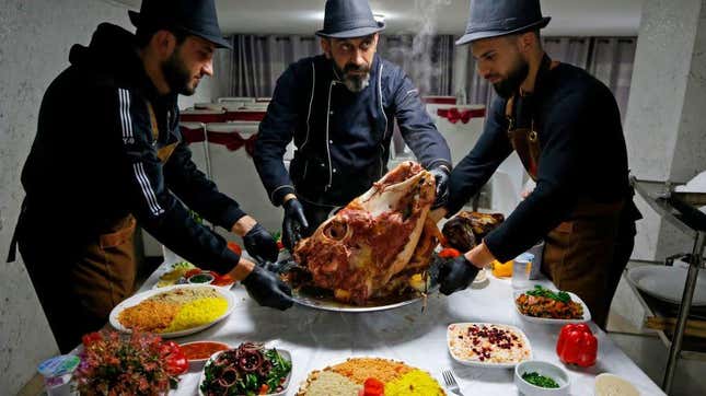 Palestinian chefs in Hebron serve a traditional meal of sheep’s head