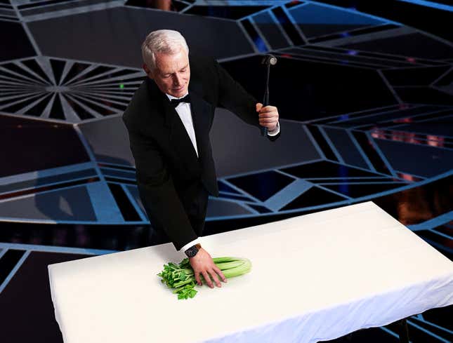 Image for article titled Sound Designer Hits Celery With Hammer In Performance Of Oscars Best Sound Mixing