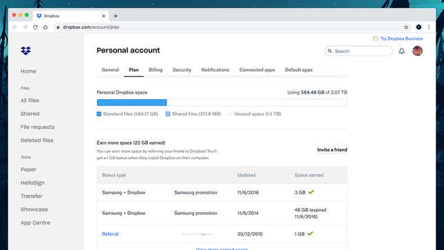 Dropbox doesn’t provide the most detailed breakdown of the types of files you’ve got saved.