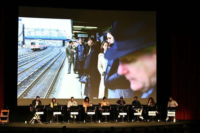 The stage for the Eternal Sunshine live read in Los Angeles last week.
