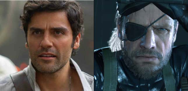 A la izquierda: Oscar Isaac como Poe Dameron en Star Wars. A la derecha: Venom Snake en Metal Gear Solid V.