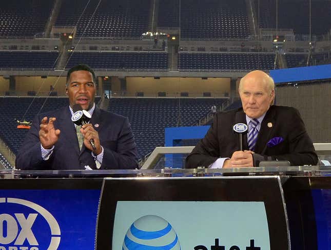 Image for article titled Michael Strahan Gives Passionate Speech About Being Black In America While Terry Bradshaw Patiently Waits to Discuss ‘Buick Keys To Success’