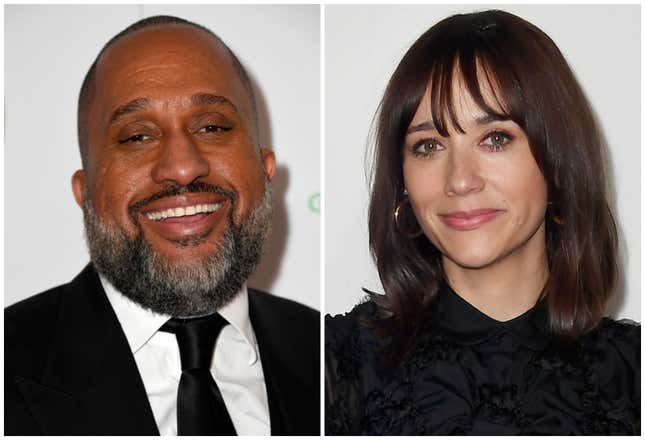 Kenya Barris attends the 30th annual Producers Guild Awards on January 19, 2019 in Beverly Hills, California; Rashida Jones attends the Tribeca Talks - Storytellers at the 2019 Tribeca Film Festival on May 01, 2019 in New York City. 