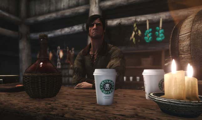 Imagen para el artículo titulado Diseñan un mod de Skyrim para reírse de la famosa taza de café de Juego de Tronos