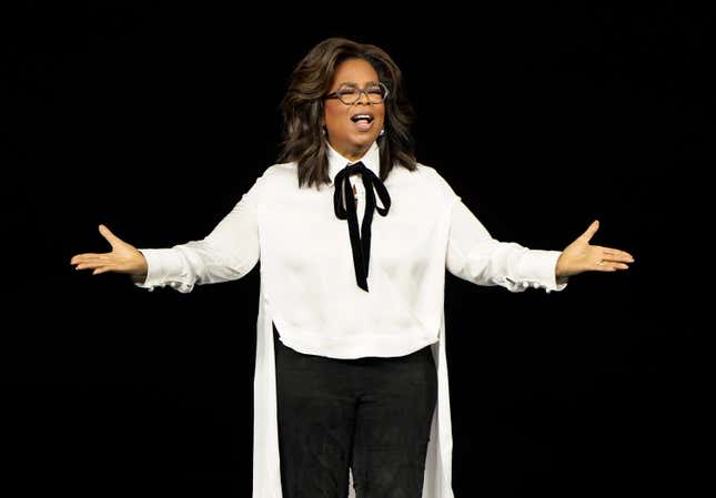 Oprah Winfrey speaks at the Steve Jobs Theater during an event to  announce new Apple products in Cupertino, Calif.