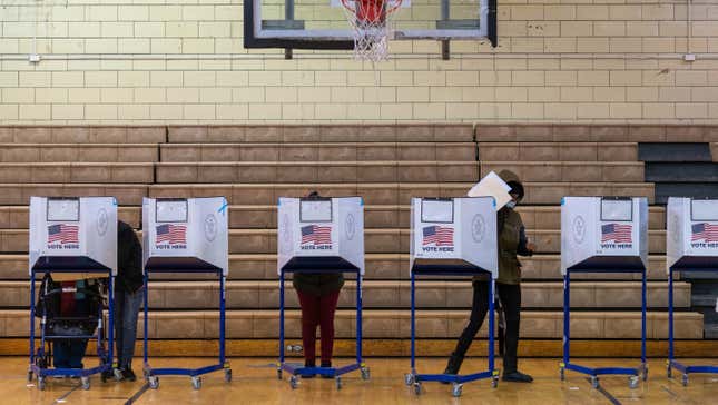 A voter fills out their ballot at Mitchel Community Center on November 3, 2020, in the Bronx borough of New York City.