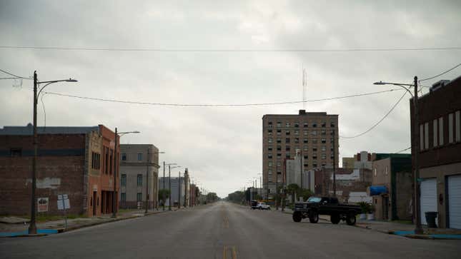 The downtown area of Port Arthur, Texas, is strangely quiet as evacuations are underway ahead of Hurricane Laura on August 26, 2020.