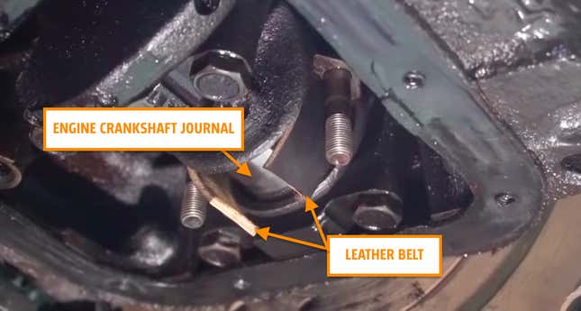 Image for article titled Man Tests Old Myth That You Can Replace Engine Bearings With Pieces Of Leather Belt
