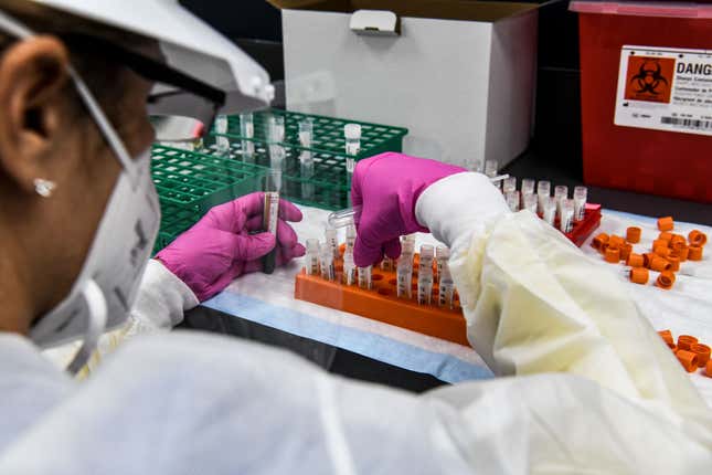 A Lab Technician Sorting Blood Samples for COVID-19 Vaccine Testing 