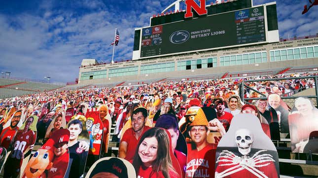 Cutout fans in Lincoln, Neb., for the Penn St.-Nebraska game.