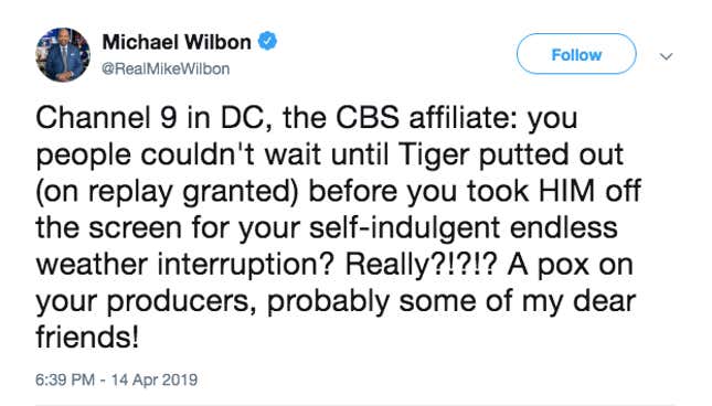 Image for article titled Michael Wilbon Will Not Pardon Golf Reruns Being Interrupted For Tornado Warnings
