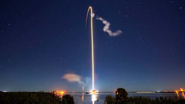 A SpaceX Falcon 9 lifts off from Cape Canaveral in Florida carrying 60 Starlink satellites, January 6, 2020.