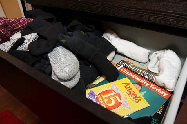 Faber’s sock drawer is home to a number of illicit magazines he has secretly accepted from street preachers.