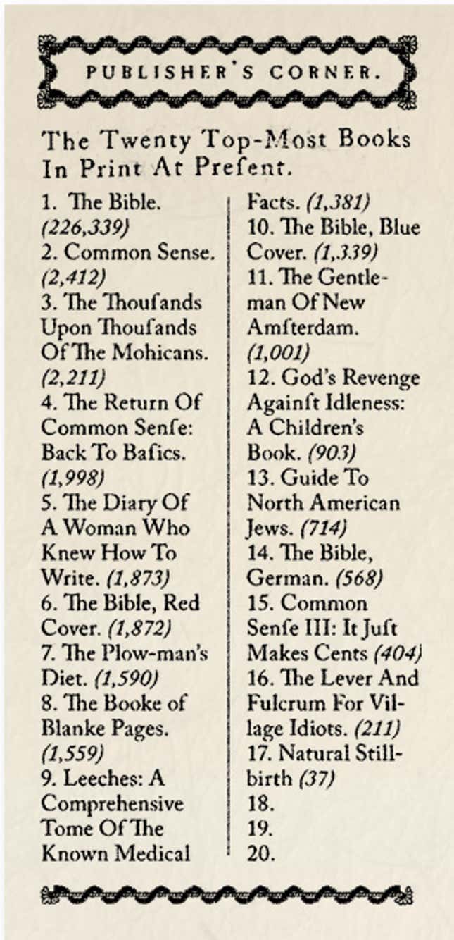 Image for article titled Historical Archives: The Twenty Top-Most Books In Print At Present