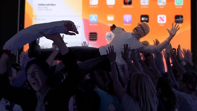 Image for article titled Tim Cook Torn Limb From Limb By Mob Of Moms Demanding To Know Whether iTunes Gift Cards Still Active