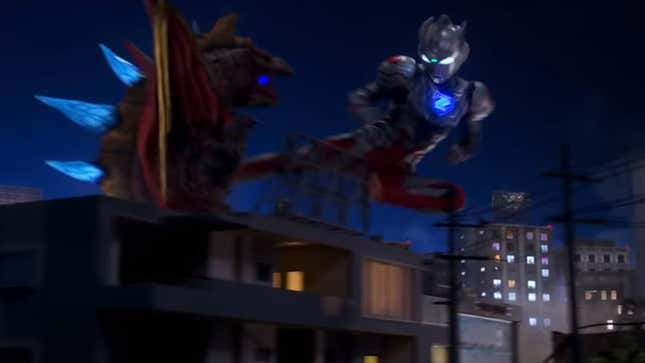 Ultraman Z just punting a giant monster right in the chest. Boss.