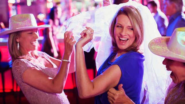 Image for article titled Terrifying Uniformed Bachelorette Party Storms Local Bar