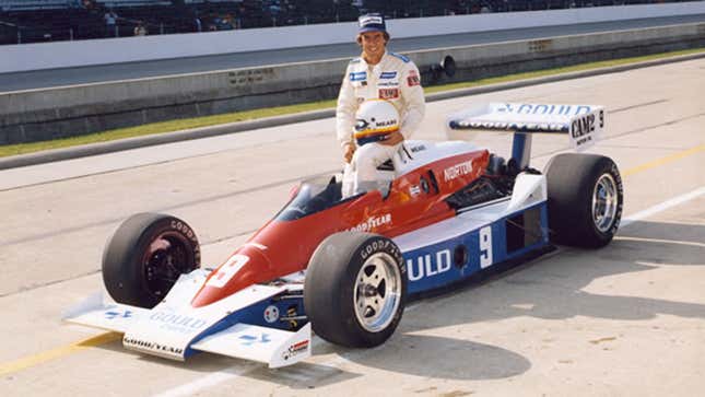 Pictured is Rick Mears in his Penske-run car at the 1979 Indy 500, which he would go on to win after being initially barred from the race over the then still-ongoing split between USAC and six breakaway CART teams, Penske being one of them.