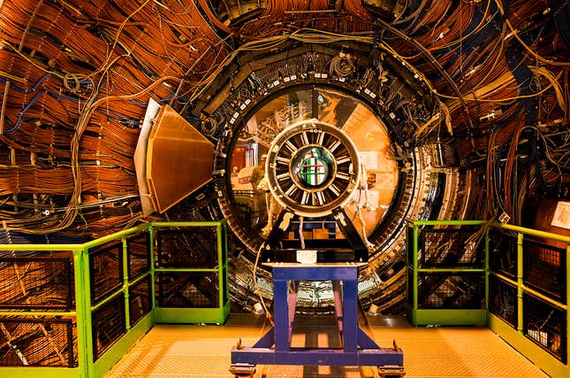 The corpse of the DELPHI detector on display in the LHCb cavern. Photo: Ryan F. Mandelbaum/Gizmodo.