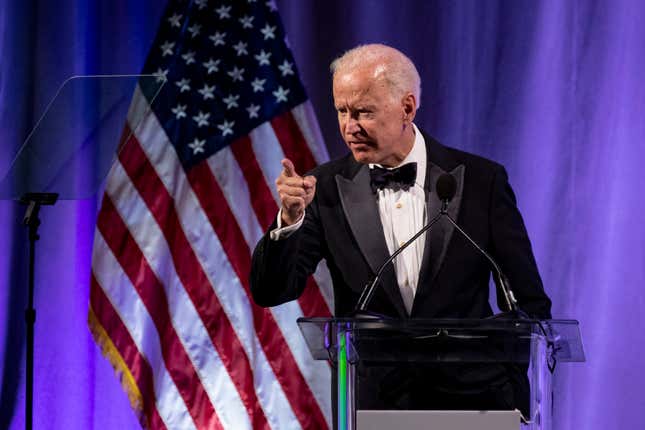 WASHINGTON, DC - Former U.S. Vice President Joe Biden delivers remarks during the National Minority Quality Forum on April 9, 2019 in Washington, DC. Biden was awarded the lifetime achievement award from the National Minority Quality Forum summit on Health disparities.