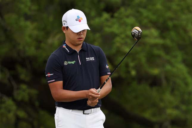 Si Woo Kim had to play without his putter for four holes.