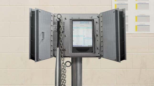 The new Citadel voting machines can withstand up to 40 voters an hour getting a running start from a dozen yards outside the booth, leaping at full speed, and jump-kicking them directly in the screen.