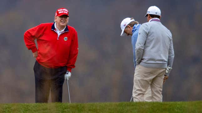 President Donald Trump golfs at Trump National Golf Club on November 27, 2020 in Sterling, Virginia. 