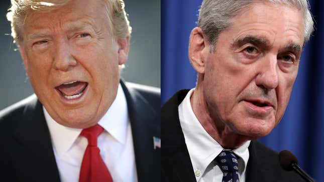 President Donald Trump on May 30, 2019 (left) and Robert Mueller on May 29, 2019 (right)
