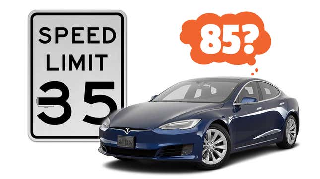 Image for article titled Test Confirms A Tesla Can Be Fooled Into Speeding In A Hilariously Dumb Way