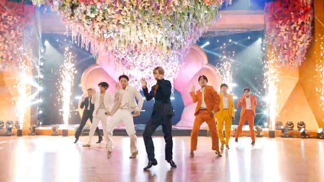 Screengrab of BTS performing at the Grammy Awards in 2021