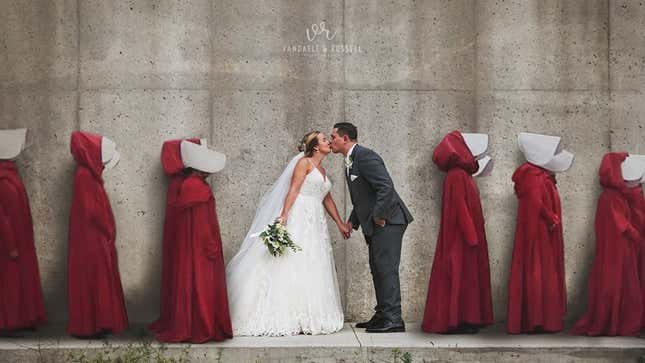Image for article titled Is This Handmaid&#39;s Tale Wedding Portrait Too On the Nose?