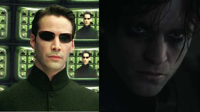 Keanu Reeves as Neo and Robert Pattinson as Bruce Wayne.