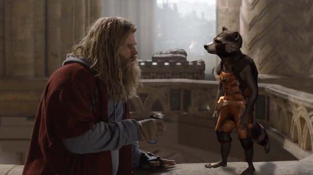 Thor and another unfinished Rocket go back and forth.